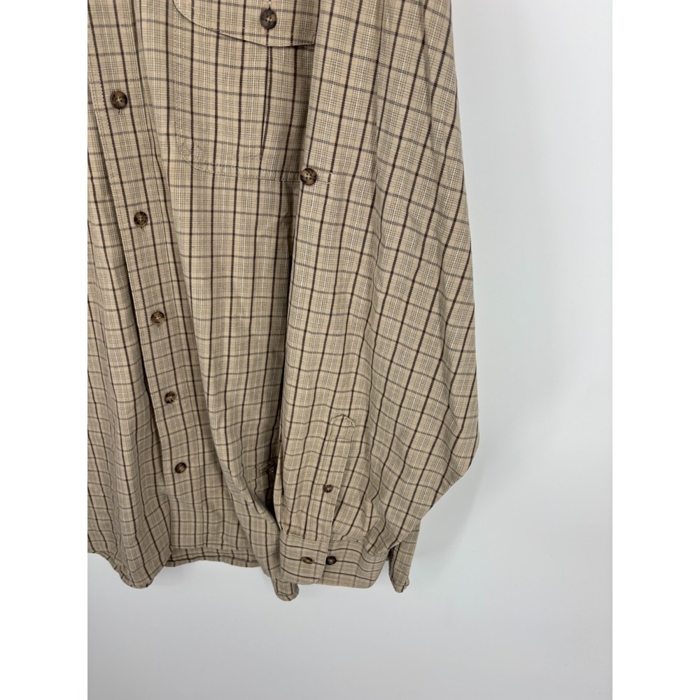 Cabelas Button Up Shirt Mens 3XLT Tall Khaki Brown Plaid Cotton Outdoors - Picture 5 of 11